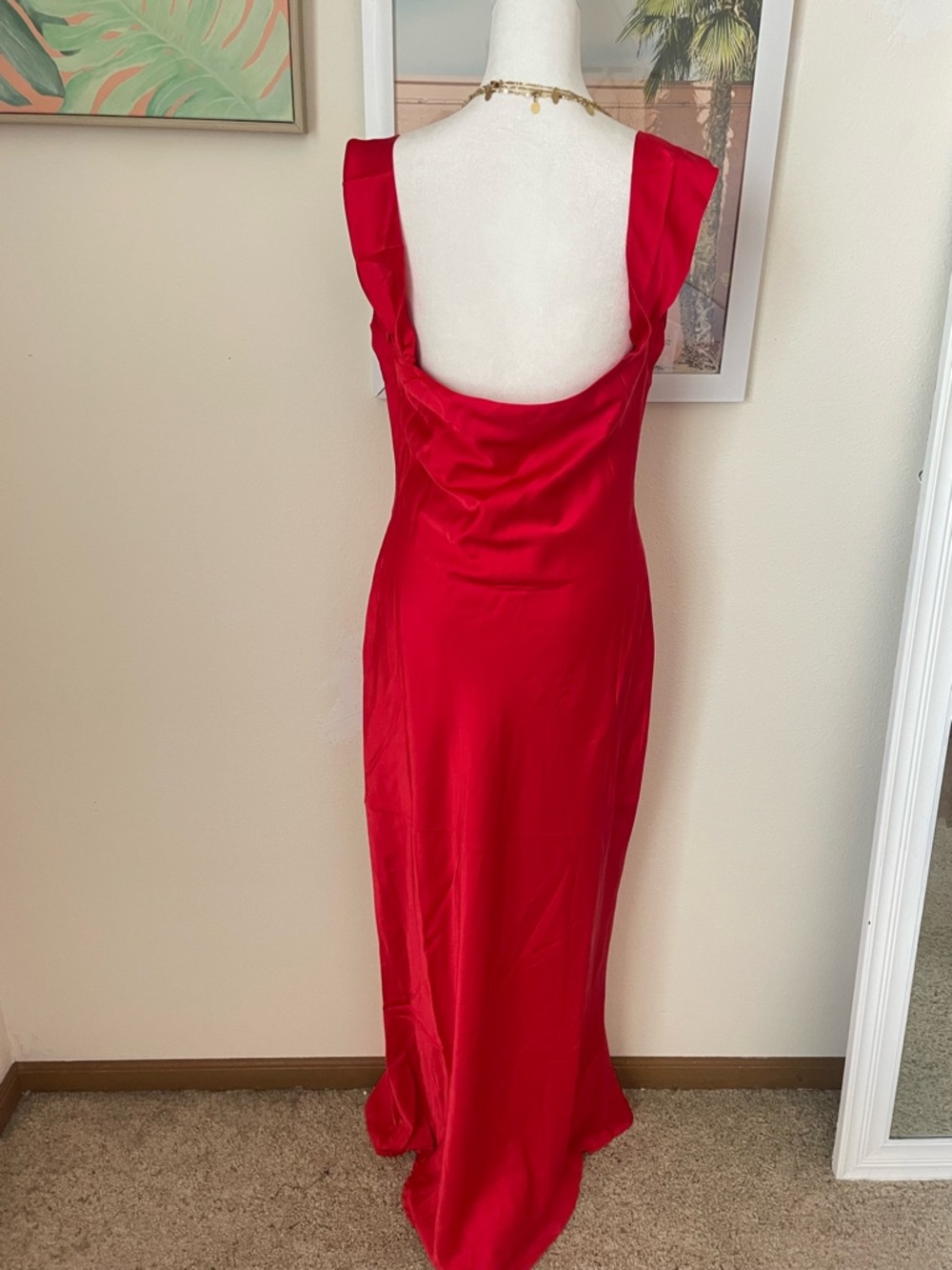 Beginning Boutique Ella Red Satin Maxi Dress Gown Slip Off Shoulder US 10 New - Picture 10 of 10